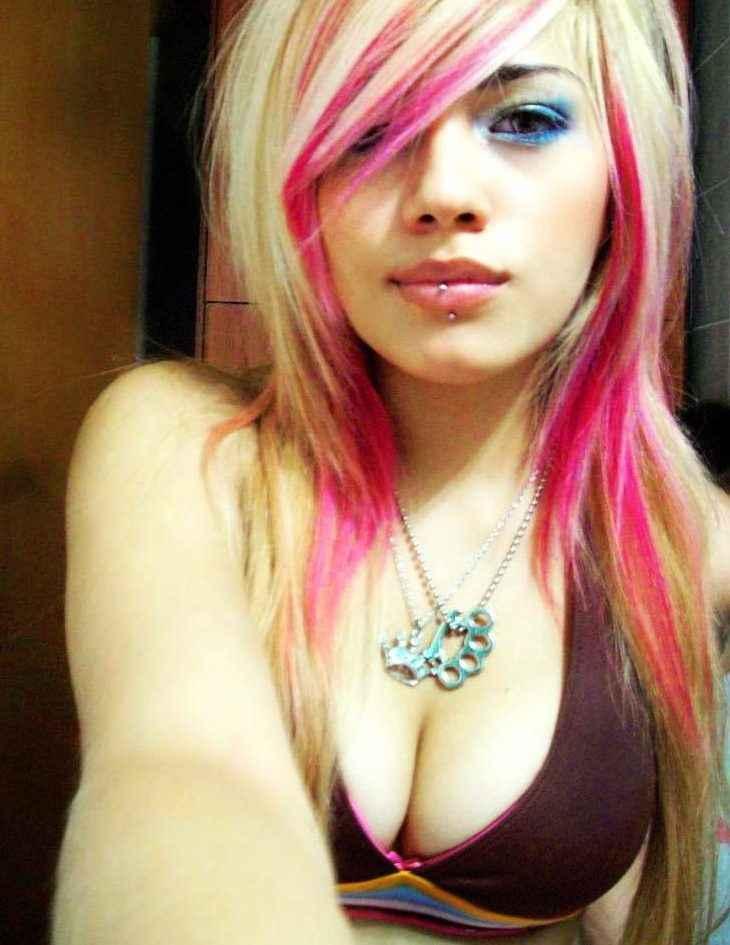 Sexy emo girl taking self pics of pussy and titties.